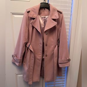Pink belted Calvin Klein coat